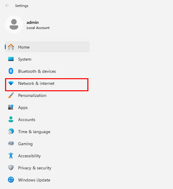 Windows 11 Settings — Network & internet