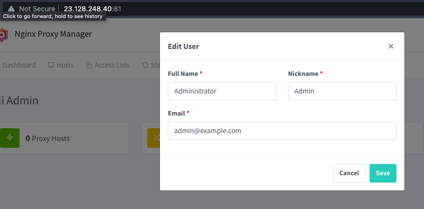 Nginx Proxy Manager login